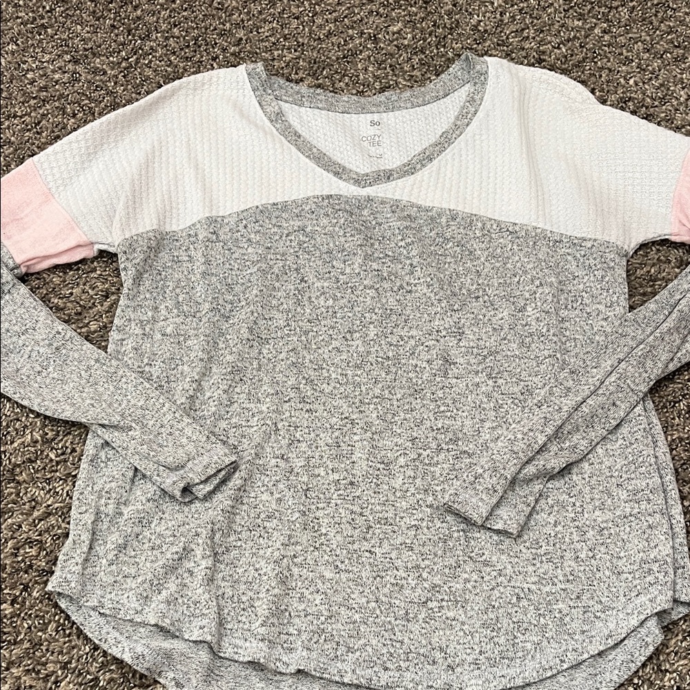 SO Women's Pink, Gray, and White Long Sleeve Tee